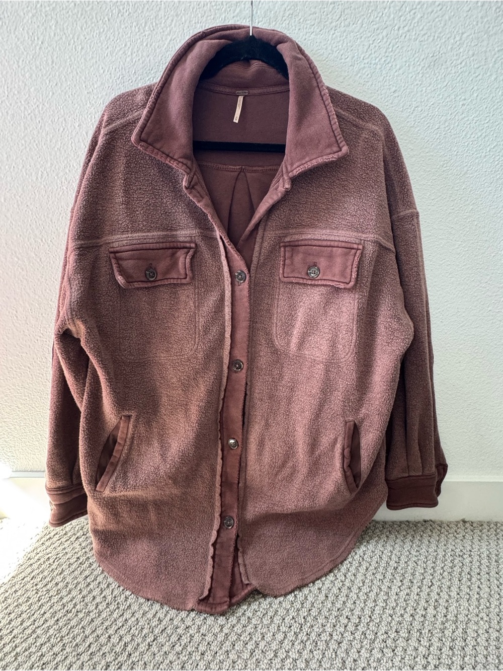 Free People Ruby oversized fleece button-down shacket w/ dual chest pockets